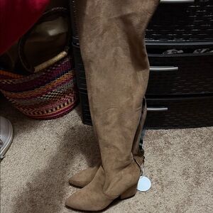 Suede Over-the-Knee Boots - Tan